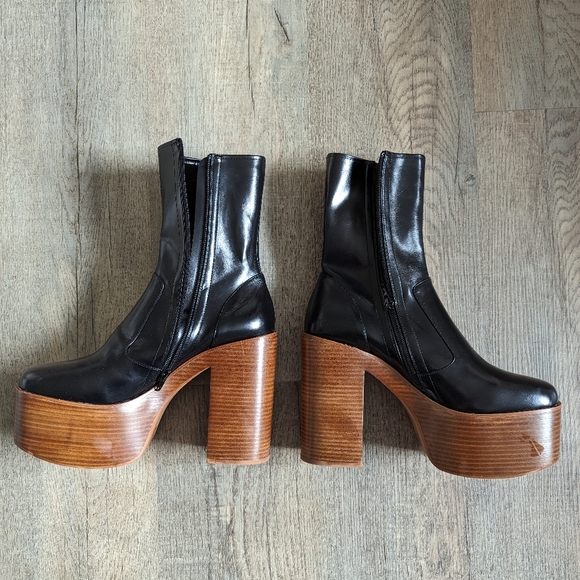 Free People x Jeffrey Campbell Black Mexique Mid Calf Brown Platform Heel Boots - Picture 5 of 8